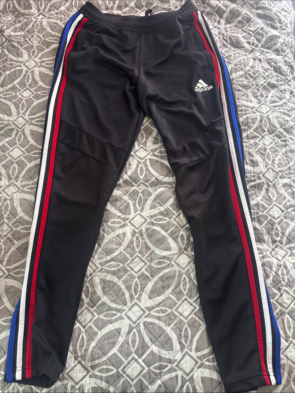 adidas Tiro Black Joggers with Red, White & Blue Side Stripes
